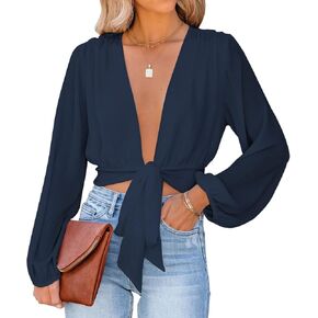 Lyaner Women's Deep v Neck Long Sleeve Tie Bride Urban
