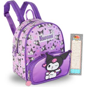 SANRIO Kuromi 10" Mini Backpack Set - Faux Leather Purse with Bookmark Bundle