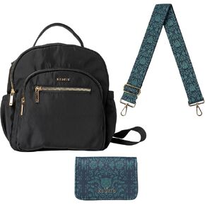 KEDZIE Aire Convertible Backpack Carry On Bag (Black), Interchangeable 2-Inch Bag Strap (Viceroy) Essentials Only Cash Card Wallet in Vegan Leather (Viceroy)