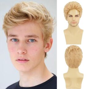 Mens Short Blond Wig Handsome Male Wig Short Hair Guy Layered Daily or Halloween Cosplay Party Costume
