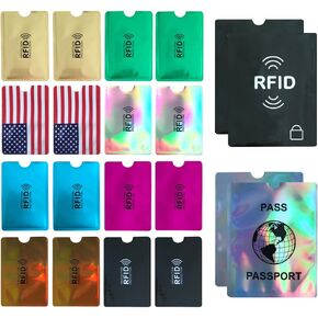 أكمام حظر RFID (مجموعة من 16 أكمام واقي بطاقة الائتمان + 4 حاملي جوازات السفر ، 8 فريدة من نوعها ملونة) مجموعة سفر سرقة الهوية (متعدد الألوان-20)