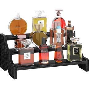 Wooden Display Riser Stand, Tiered Perfume and Cologne Organizer Stand, 3 Tier Spice Rack, Rustic Display Shelf for Candles, Kitchen Storage Holder for Spice Bottles, Jars, Seasonings