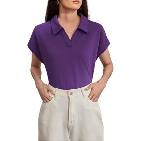 SweatyRocks Women's Polo Shirts Casual Collared Short Sleeve Shirt Tunic Tops Button Tops