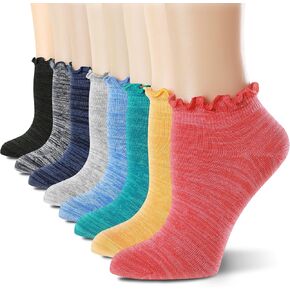 Mcool Mary 8 Pack Ruffle Ankle Socks,Cute Lettuce Edge,Anti-Slid,Novelty Cute,Athletic Casual Cotton Sock,Vibrant Color (Size5-9)