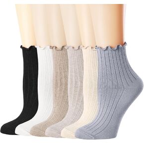 Mcool Mary Womens Ankle Socks Ruffle Casual Cotton Frilly Stretchable Cuff Cute Knit Lettuce Trim Ankle Socks 6 Pack for New Moms Size5-9