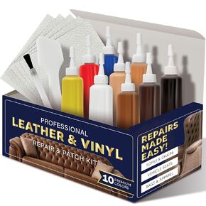 Leather Repair Kit- Easy Instructions, Matching Pallet & 10 Tubes of Repair Paste- for Tears, Burns & Scratches- Vinyl/Faux & Leather Repair Kit for Furniture, Car Seats, Sofas, Jackets & Upholstery