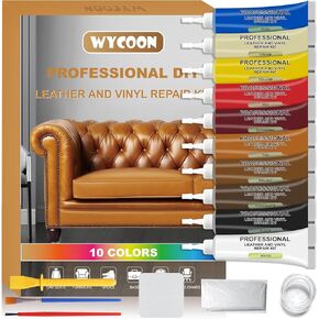 Leather Repair Kit for Furniture, Vinyl Repair Kit for Car Interior, Couch, Sofa, Car Seats and Purse with Color Mixing Guide, Restores Faux, Artificial, Genuine Pleather