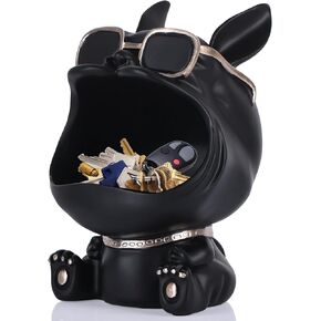 Black French Bulldog Statue - Cute Key Holder & Candy Dish for Entryway Table & Office Decor