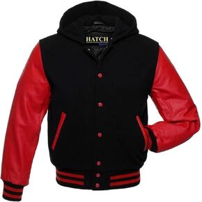 Varsity Hoodie Jacket For Baseball Letterman Bomber School Jacket Wool Body and Genuine Cowhide Leather Sleeves
