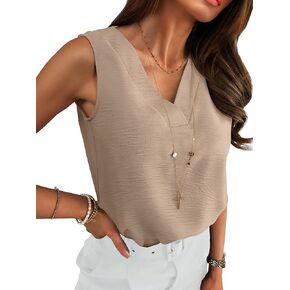 ANRABESS Tank Top for Women Dressy Casual Business Work Blouses Sleeveless V Neck Textured Tops 2025 Spring Summer Outfits
