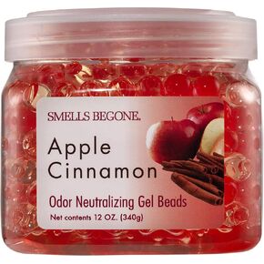 SMELLS BEGONE Odor Eliminator Gel Beads - Air Freshener - Eliminates Odor in Bathrooms, Cars, Boats, RVs and Pet Areas - Made with Essential Oils - Apple Cinnamon Scent - 12 Ounce