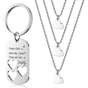 HOFOYA Family Love Necklace & Keychain Gift for Dad Mom and Daughter - Daddy's Girl Heart Pendant for Girl,Birthday Father's Day Keepsake for Parents Childen Kids.