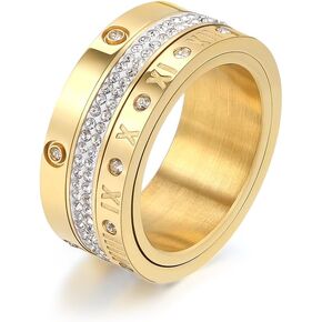 Anxiety Fidget Spinner Ring Love Friendship Gold Rings for Women 14K Gold Plated Titanium Steel Dainty Cubic Zirconia Rings Bands 3 In 1 Rings for Women