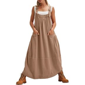 Gacaky Women's Summer Casual A-Line Maxi Dress with Pockets, Green, Size Large