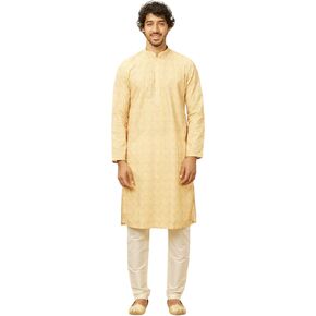 Manyavar Men Blended Cotton Embroidered Kurta Pyjama Set