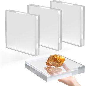 Acrylic Base Stand 4 Pack 6 X 6 X 1 Inch Acrylic Blocks for Display Trophy Base Clear Square Cube Riser Display Cylinder Pedestal Stands for Collectibles Jewelry Props Food Display