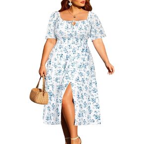 بالإضافة إلى حجم الصيف فستان 2025 - Milkmaid Sundress Boho Floral Disual Beach Wedding Midi Dresses