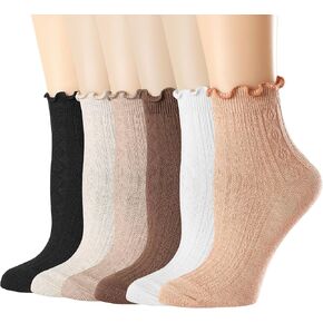 Mcool Mary Women's Ruffle Socks,Casual Ankle Breathable Cool Knit Cotton Cute Crew Frilly Sock 6 Pack