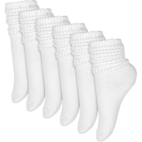 Winterlace 6-Pair Scrunch Crew Slouch Cotton Womens Socks Ribbed Soft Retro Boot Calf Sock Bulk Pack