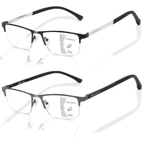 LianSan Premium Progressive Multifocus Reading Glasses Men - No-Line Aluminum Trifocal Blue Light Blocking Computer Readers(Multicolor P,2.75x)