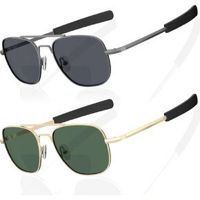 LianSan 2 Packs Premium Aviator Bifocal Reading Sunglasses for Men Women - Retro Sun Readers UV Protection Outdoor Cheaters