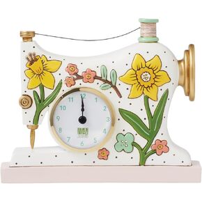 Enesco Allen Designs Sew Happy Sewing Machine Desk Clock - Battery Operated Pendulum Analog Clock, Stone Resin Decorative Clocks for Walls Home Decor Kitchen Clocks, 6.3 Inch