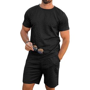 Babioboa Men's Short Sleeve Tracksuit Summer T Shirt & Shorts set Striped Jaquard Solid Two Piece Casual Daily Duty-off