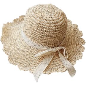 Ladies Summer Lace Beach Straw Sun Hats Womens Kids Girls UPF 50+ Wide Brim Foldable Sun Shade Fedora Crochet Bucket Hat
