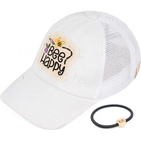 C.C Kids Criss-Cross مرنة النطاق المطرز Bee Bee Happy Patch Pony Cap for Kids