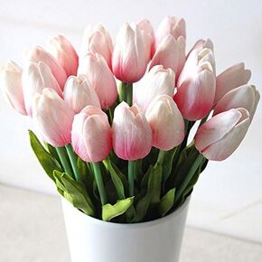 19" Real Touch Latex Artificial Tulip Flowers - Red (6 PCS), Flexible Wire Stems for Spring Arrangements, Bouquets, Wedding & Party Decor