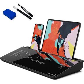 سبورة بيضاء لسطح المكتب من DeskBoard Buddy مع آلة حاسبة + 2 قلم تحديد - وسادة لوحة حامل للمسح الجاف للمكتب الأبيض لسطح طاولة الكمبيوتر - حجم صغير، محمول، لوح ملاحظات زجاجي على سطح الطاولة مع حامل قلم تحديد صغير in Kuwait