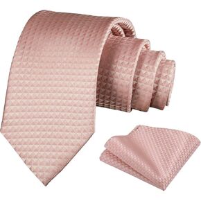 Alizeal Mens Solid Color Necktie and Pocket Square for Business Formal Classic Elegant Check Tie and Hanky Set