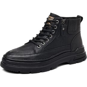 Men'S Leather Chukka Boot With Side Zipper Round Toe Comfort Fleece-Lined Anti-Slip Platform Lace-Up Casual Oxford Boots For Hiking Travel Motorcycle