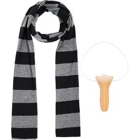 obmwang Novelty Gray and Black Striped Scarf and Fake Long Nose Cosplay Costumes for Adults Halloween Party