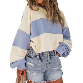 Avanova Women Color Block مخطط مزقّن قميصًا كبيرًا من النوع الثقيل.