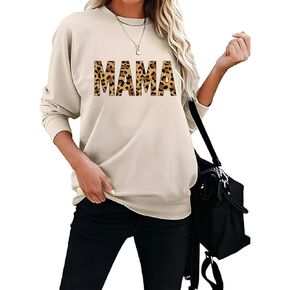 Mama Sweatshirt Leopard Mama Letter Graphic Shirt Mom Sweatshirt Pullover Sweater for Women