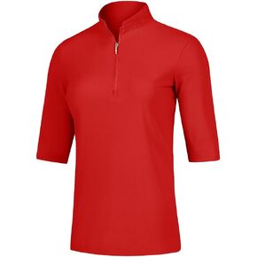 Women's 3/4 Sleeve Golf Polo Shirts UPF 50+ 1/4 Zip Pullover Shirts Quick Dry Outdoor Athletic Shirt
