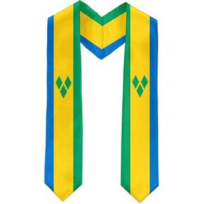 Saint Vincent and the Grenadines Flag International Graduate Satin Stole Scarf with National Flag Design,72" Graduation Sash