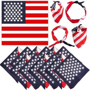 12 Pcs USA Flag Bandanas for Women Men Patriotic Red White Blue Flag Scarf Patriotic Head Band for 4th of July Election Day Independence Day Memorial Day Party Costume Accessories Supplies
