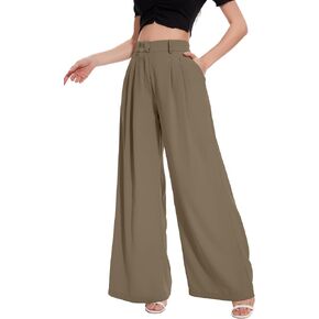 FUNYYZO Women Palazzo Pants High Elastic Waisted Business Work Long Trousers Wide Leg Loose Casual Pants