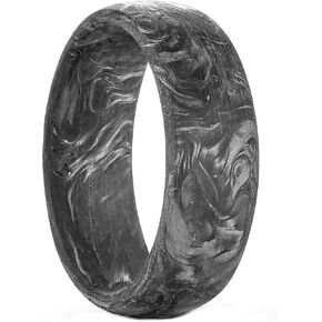 NUNCAD Men's Rings 8mm Black Pure Carbon Fiber Engagement Wedding Band Gold Leaf Inlay Domed Comfort Fit Size 7-12