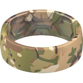 Thunderfit Silicone Wedding Ring للرجال ، تصميم مطبوع 8.1 مم عريض 2 مم (كامو أخضر - حجم 9-9.5 (19.30 مم))