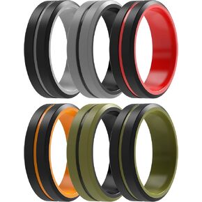 ThunderFit Silicone Wedding Rings for Men 2 Layers, Beveled Edge Rubber Engagement Bands 8.2mm Wide 2.5mm Thick - 1/2/3/4/5/6/7 Variety Multipack