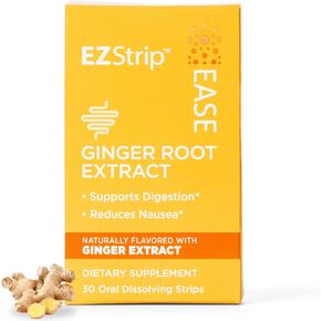 Ease - Ginger Root Extract Oral Strips. Helps with Nausea, Motion Sickness, Morning Sickness Relief. Supports Digestion. Sugar Free, Gluten Free, Made in USA.