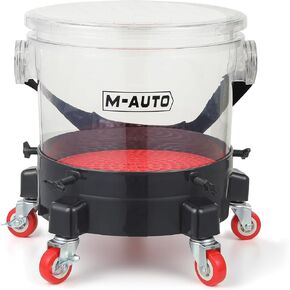 M-AUTO 5 Gallon Rolling Bucket Dolly with Dirt Trap and 5 Rolling Swivel Caster, Sit-able & Non-Slip Lid, Rolling Bucket for Car Washing and Detailing, Black & Red