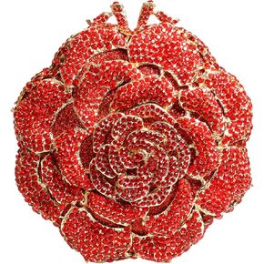 RomanticDesign Women Round Rose Flower Rhinestone Clutch Bag Elegant Crystal Bride Purse for Evening Party Prom Wedding