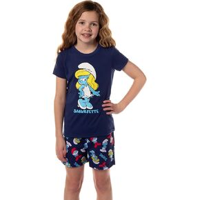 Intimo the Smurfs Girls 'Smurfette Pose's Kid's Sleep Pajama مجموعة شورتات بأكمام قصيرة