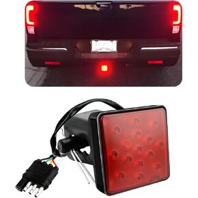 15 LED Brake Light Trailer Hitch Cover, Super Bright Driving Lamp for 2" Towing Hitch Receiver, Universal Tail Light for Towing Truck SUV, Car Accessories (Black)