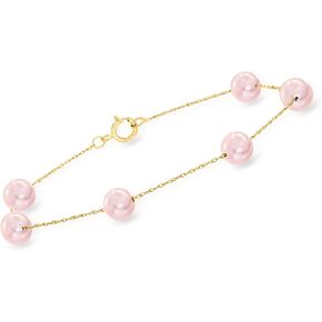 Ross-Simons 6-6.5mm Pink Cultured Pearl Station Bracelet in 14kt Yellow Gold