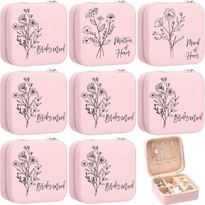 8 Pcs Bridesmaid Proposal Jewelry Gifts Boxes Bridesmaid Maid of Honor Matron of Honor Wildflower Travel Jewelry Case Box for Women Wedding Gifts
